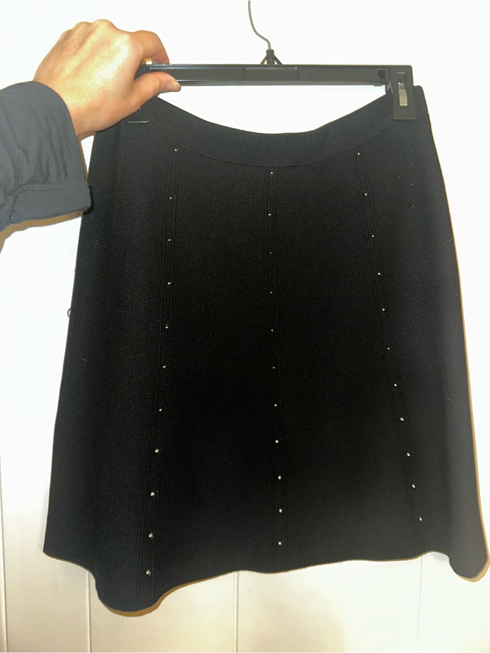 Sandro Paris Black Midi Skater Skirt with Stud Detail